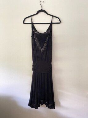 Vintage y2k Black Drop Waist Sequin Jersey Dress Small Fairy Gatsby Going Out